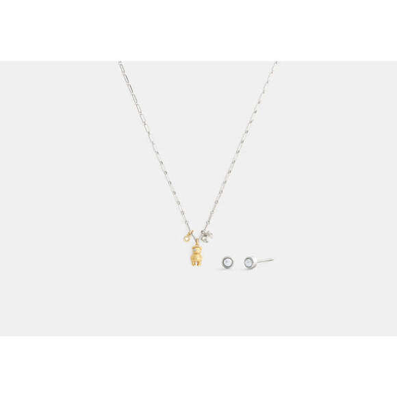 COACH Teddy Bear And Bow Earrings And Necklace Set IN GIFTBOX NWT - Picture 2 of 3